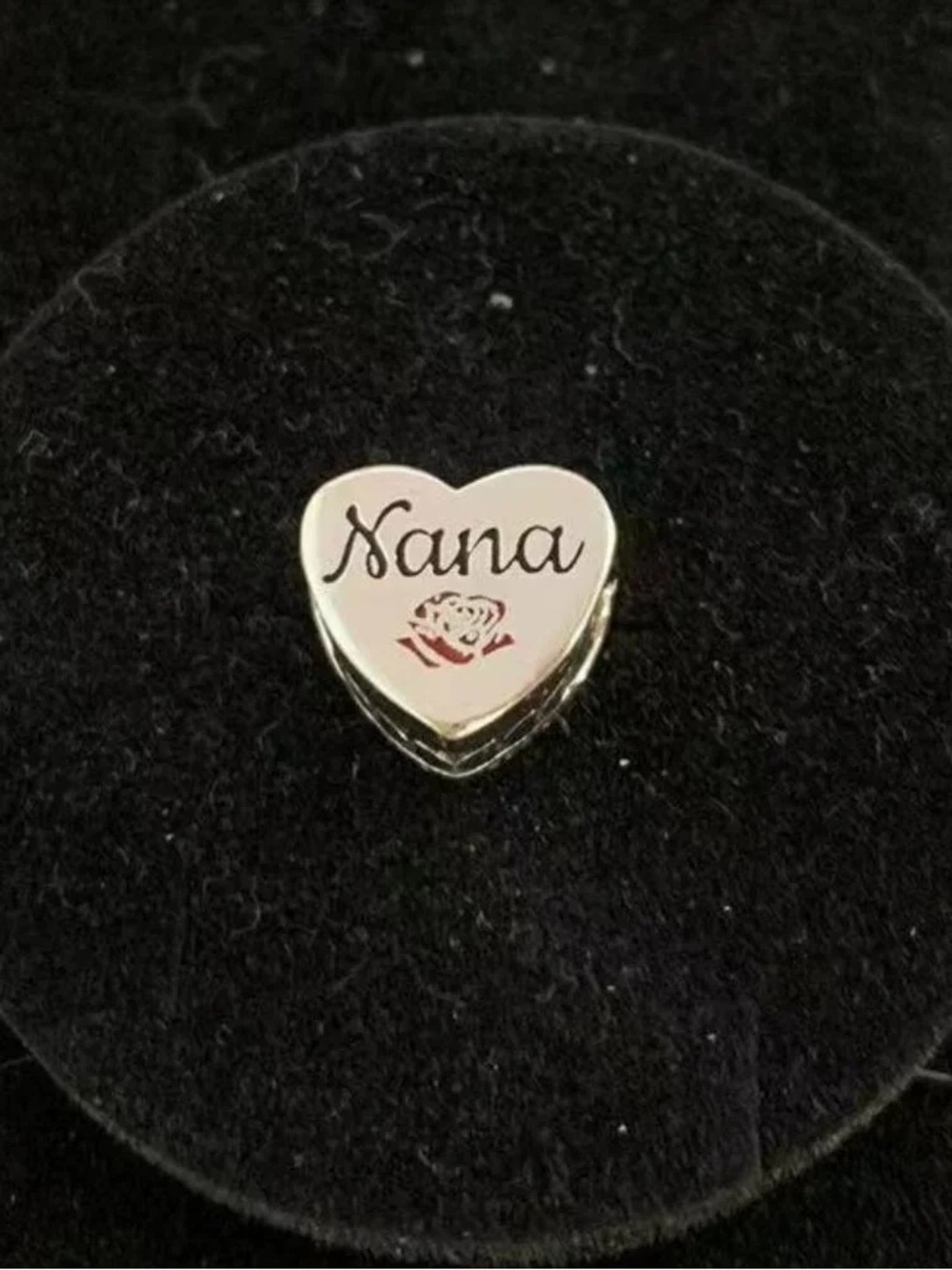 Pandora Silver Heart 'Nana' Charm with Red Rose Accent